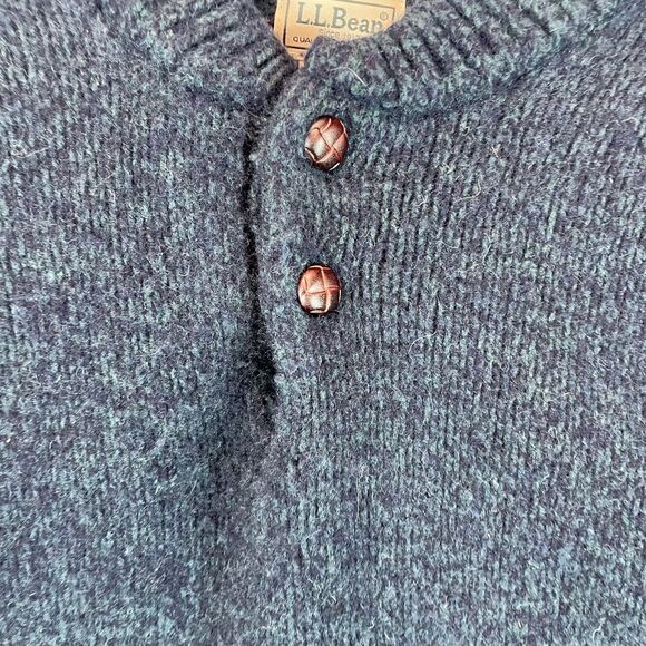 L.L.Bean Wool Sweater Men M Blue Shawl Collar Knit Pullover Classic Winter - Picture 2 of 6